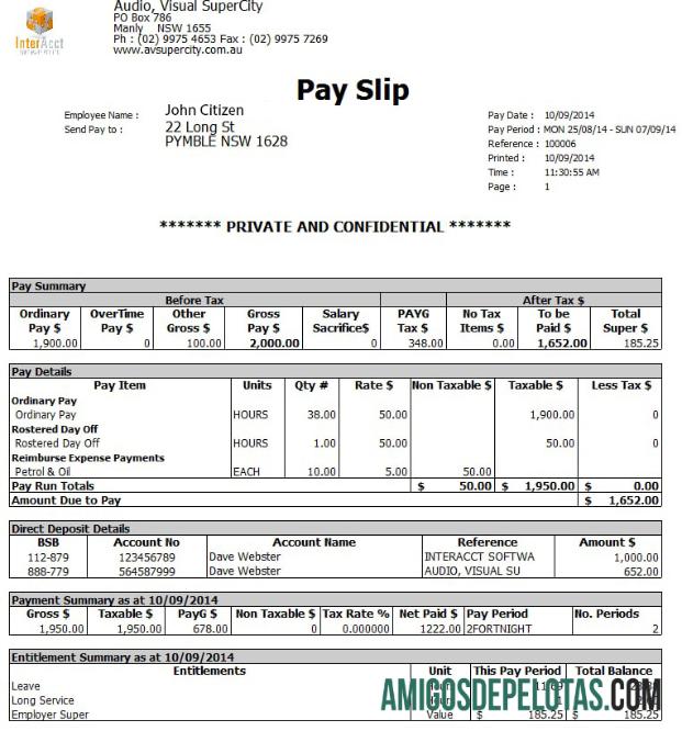 AUSTRÁLIA ÁUDIO Visual SuperCity Payslip em formatos Word e PDF amostra
